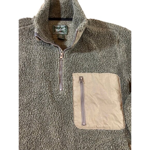 Woolrich Mens XL Sherpa Fleece Pullover Olive Green Quarter Zip Chest Pocket - Picture 5 of 6